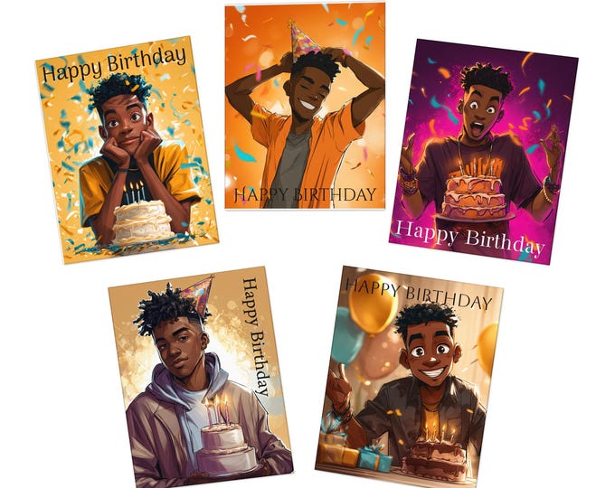 Young Adult Birthday Card Set, Blank Inside, 5-Pack