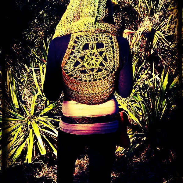 Hooded Rainforest Wanderer Pixie Vest With Mandala Accent Custom Made- Knit Crochet Gypsy Hippie Hippy Sweater PDFJacket Vest Clothing