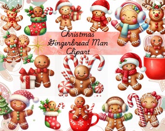 Paquete de imágenes prediseñadas de hombre de jengibre, PNG navideño