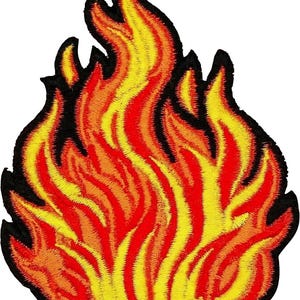 Flame Iron On Patch, Red Fire Embroidered Applique, Edgy Streetwear Jacket Accessory