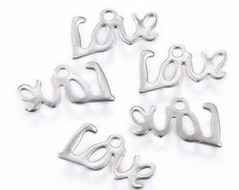 2 Stainless Steel LOVE Charms Non Tarnish 6x13x0.5mm for your art or jewelry projects (PHSS1082)- ship from Canada- Flat rate