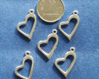 15 Heart Charms Pendants Connectors Silver Lead Nickel CadmiumFree 20x11mm for your art or jewelry projects (PHC1030)- ship from Canada
