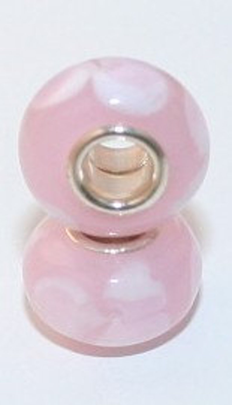 European bead Inner white flower on matte pink glass sterling silver slide on bead charm SSGB1007 1 bead image 1