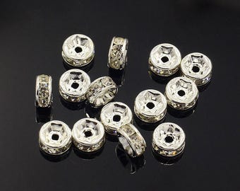 6mm Rhinestone Spacers Clear Silver A Grade for your jewelry art projects (BS1066T)- 10 spacers- Ship from Canada