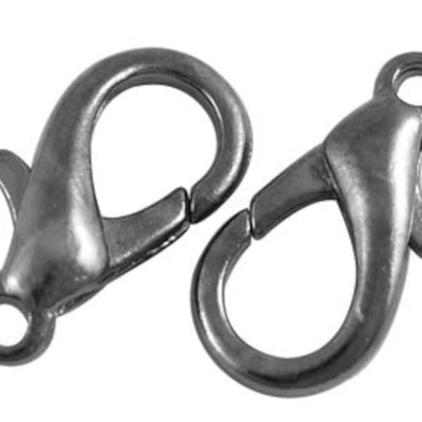25 Black Gunmetal Lobster Clasps Nickel Free 16x8mm for your art or jewelry projects (BS1026)