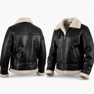 Chaqueta de piel de oveja B3 para hombre / Chaqueta de aviador de la RAF / Abrigo de invierno de piel auténtica / Chaqueta bomber cálida / Negro y marrón