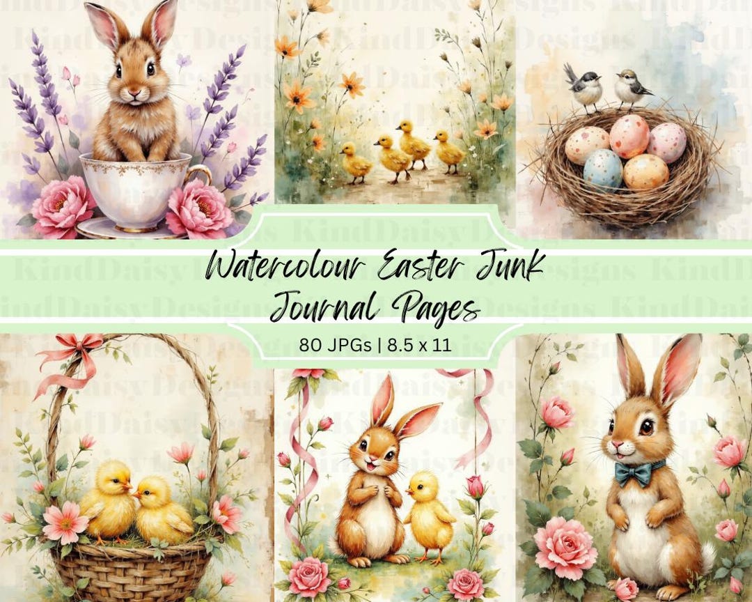 Easter Junk Journal Pages Printable | Shabby Chic Bunny Floral Journal ...