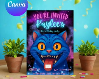 Kpop Demon Hunters Derpy Tiger Birthday Invitation - Editable Canva Template - Printable Birthday Party Invitation Digital Download - 5x7 in