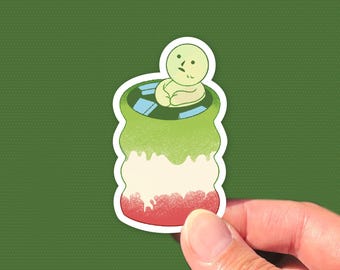 Strawberry Matcha Smiski sticker | Waterproof vinyl for water bottle, laptop & journal