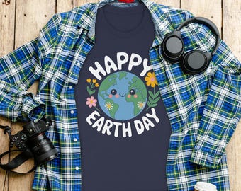 Happy Earth Day, schattige planeet, bloem aarde, Save the Planet, ecologie, milieu Unisex T-shirt, T-shirt, tanktop of sweater