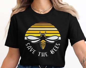 Retro zonsondergang redt de bijen, bijenliefhebber, honingbij, ondersteuning bestuiver, Earth Day Gift, uniseks T-shirt, T-shirt, tanktop of sweater