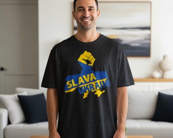 Slava Ukraini with Fist T-Shirt, Ukraine Flag Map, Support Ukraine, Ukrainian Pride, Ukraine Strong, Unisex T-Shirt, Tank Top or Sweatshirt