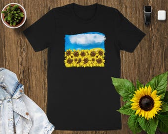 Drapeau ukrainien champ de tournesols, t-shirt amour pour l'Ukraine, support avec t-shirt unisexe Ukraine, chemise, t-shirt, débardeur ou sweat-shirt