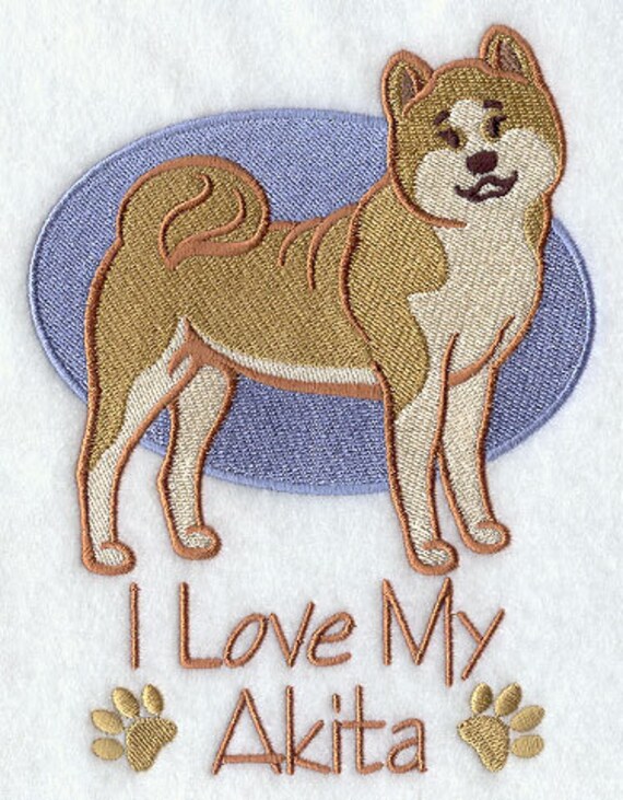 I Love My Akita Embroidered Waffle Weave Hand Dish Towel Etsy