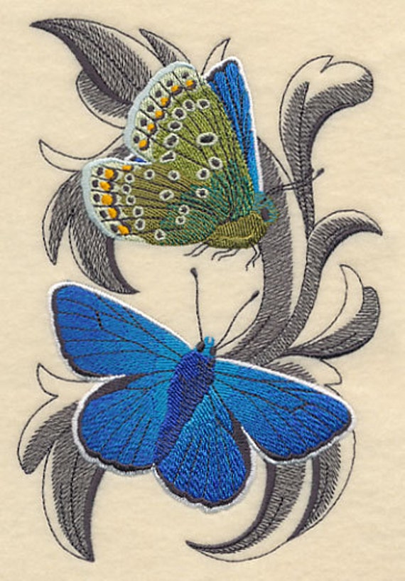 Common Blue Butterflies Embroidered Waffle Weave Hand/Dish Etsy