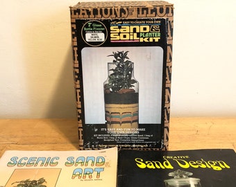 70s Vintage Sand & Soil Planter Kit by Leonard Creations, with 2 Books- Scenic Sand Art and Creative Sand Design Instructions