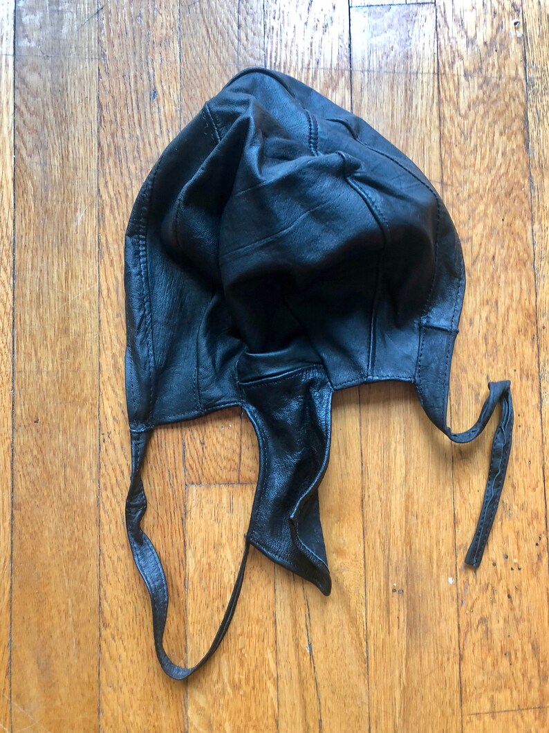New Old Stock Vintage Leather Skull Cap Black Motorcycle Leather