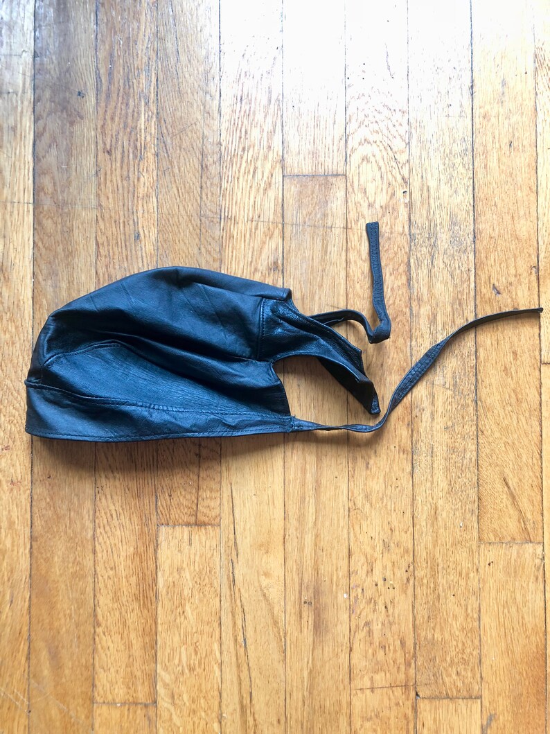 New Old Stock Vintage Leather Skull Cap Black Motorcycle Leather