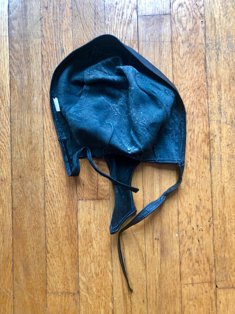 New Old Stock Vintage Leather Skull Cap Black Motorcycle Leather
