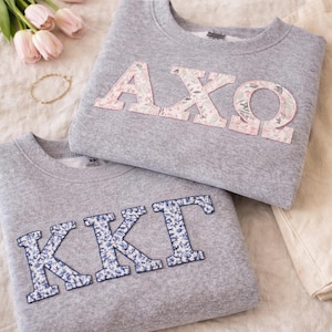 Bluza z nadrukiem greckich liter, okrągły dekolt z logo bractwa studenckiego, spersonalizowana aplikacja greckich liter, duży mały prezent, koszulka Rush Week