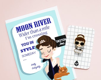 Audrey Hepburn Gift Bundle - Brooch and Greetings Card