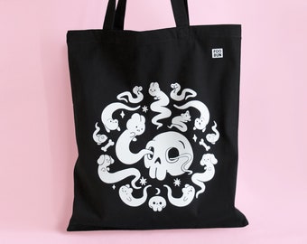 Ghost Tote Bag Halloween - Black and White - Goth - Kawaii Creepy Cute skull - Spooky Tote Bag