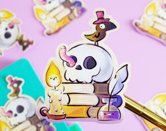 Cute Crow and Skull Sticker - Halloween Spooky sticker gift - illustration - Waterproof Die Cut sticker