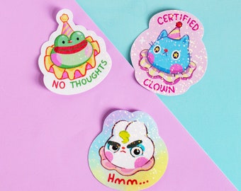 Clown Sticker - Holographic Frog Rabbit Cat - Clowncore - Cute Clowns