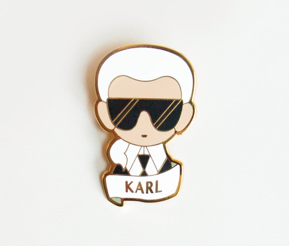 Karl Lagerfeld Pin Enamel Fashion Brooch Gift for Her Him 