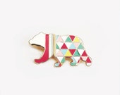 Geometric Bear Brooch  Neon ' Harlequin Bear ' Enamel Pin