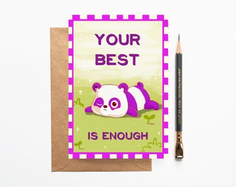 Affirmation Card - Your Best is Enough Panda Card - Wellbeing - Mental Health - Friendship motivational Card