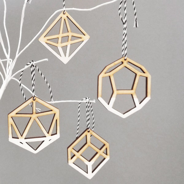 Geometric Ombre White Christmas Tree Ornaments Decorations - Laser Cut Dip Dye x 4