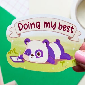 Lila Panda Sticker - Doing my Best - motivierender Vinyl Sticker