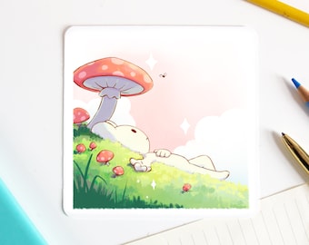 Kaninchen Pilz Mini Print - Süße Kaninchen Illustration Kunstdrucke