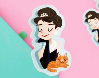 Audrey Hepburn Sticker - Breakfast at Tiffanys gift - illustration - Waterproof Die Cut sticker