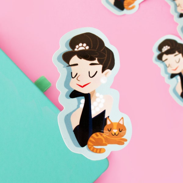 Audrey Hepburn Sticker - Breakfast at Tiffanys gift - illustration - Waterproof Die Cut sticker