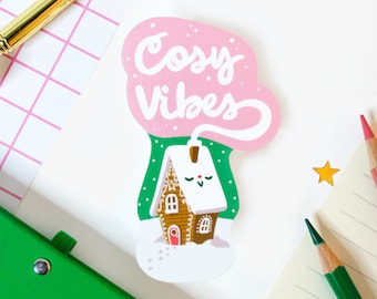 Cozy Vibes Christmas Sticker - Gingerbread housee vinyl Die Cut sticker - stocking gift