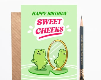 Cute Frog Birthday Card - rude booty butt funny card for her him gift