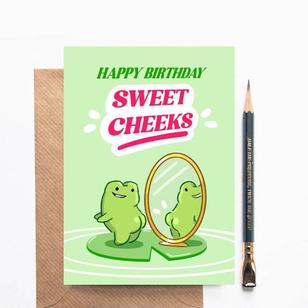 Cute Frog Birthday Card - rude booty butt funny card for her him gift