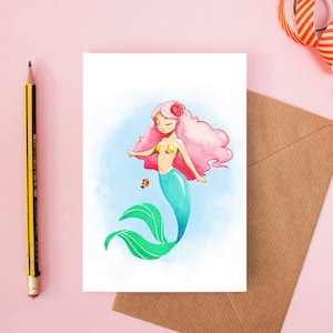 Carte de sirène - mignonne Carte d’amitié d’anniversaire pour elle lui eux - illustration