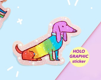 PRIDE Rainbow Dog Holographic Sticker - LGBTQ+ GLOSSY - Pride flag