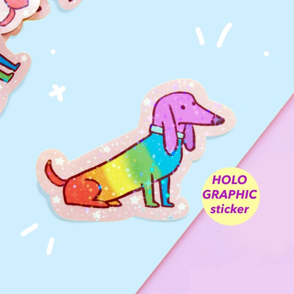 PRIDE Rainbow Dog Holographic Sticker - LGBTQ+ GLOSSY - Pride flag