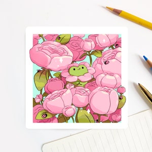 Carte postale fleur grenouille - bande dessinée Foo Bun - Impressions d'art