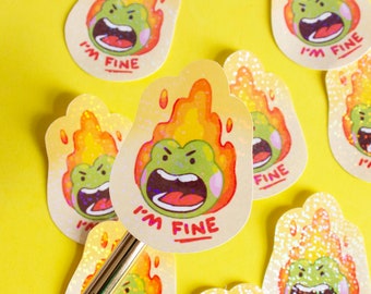 Frog Sticker - I'm Fine Holographic Angry Fire Frog This is Fine