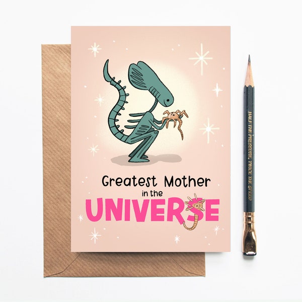 Alien Card for Mom - Birthday or Mother's Day Card for Mom - Sci Fi Movie Film - Card from New Born - Dark Humour FaceHugger