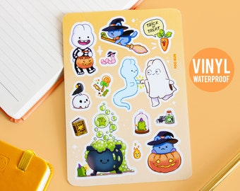 Cute Halloween Sticker sheet - Spooky Witchy Fall animals - Vinyl Kawaii Planner Journal stickers