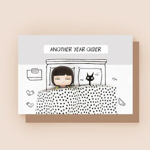 Carte d'anniversaire chat drôle - Salutations meme - Kokeshi Doll Sketch inc