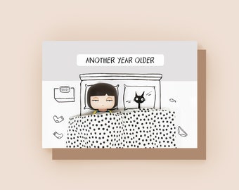 Funny Cat Birthday Card - Greetings meme - Kokeshi Doll Sketch inc