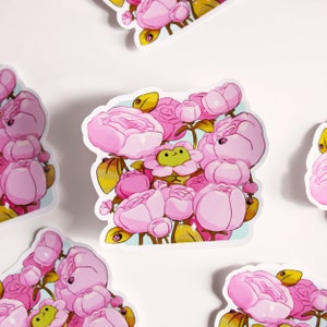 Sticker mignon grenouille fleur - Sticker bande dessinée mignon Foo Bun