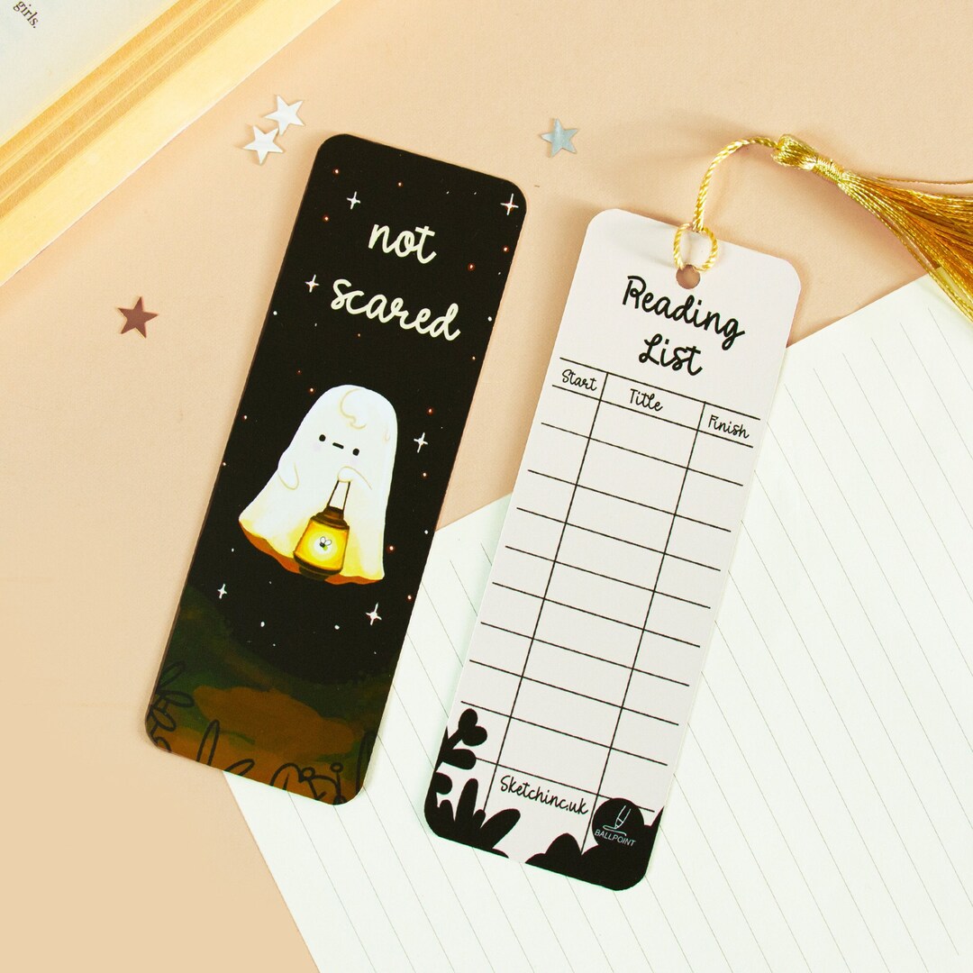 Halloween Bookmark Ghost and Firefly Illustrated - Cute Gift for Reader ...